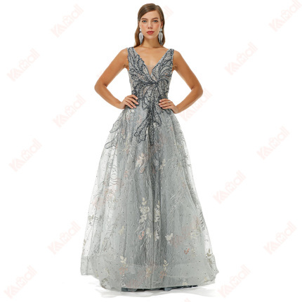butterfly pattern embroidery evening dress